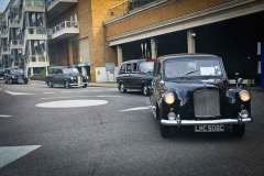 Cabalcade - a 1965 Austin FL2 leads out from Chelsea Harbour