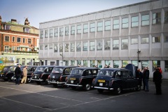 Cabalcade - cabs gather in the former PCO premises at Penton Street