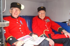 Military Veterans' Trip to Worthing - Chelsea Pensioners, snug in the back of a Low Loader